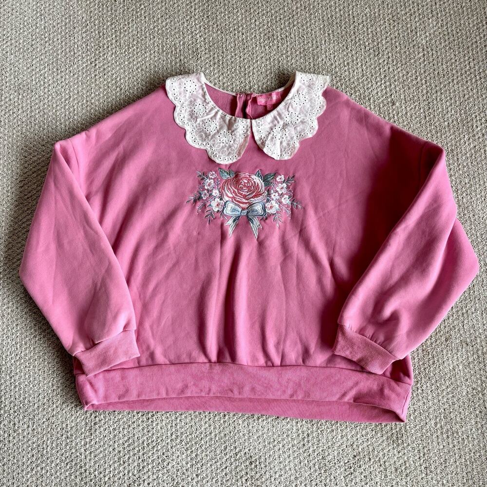 Sugar Thrillz Dolls Kill 2X Pink Lace Collar Sweatshirt Cottagecore Coquette - Picture 5 of 11